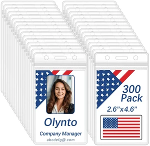 300 Pack Clear Waterproof ID Badge Holder, Vertical Plastic ID Holder for Lanyards, Badge Cover Employee Name Tag Work Card Sleeve for Office School Business 300 Pack Clear Waterproof ID Badge Holder, Vertical Plastic ID Holder for Lanyards, Badge Cover Employee Name Tag Work Card Sleeve for Office School Business