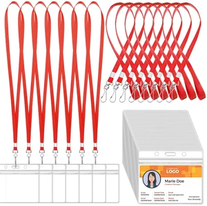 100 Sets Name Tag Lanyards Bulk, Plastic Badge Holders, Red Clear Plastic Horizontal Lanyard,Cruise Necklace,with ID Badge Holder,for Business School Events Conferences 100 Sets Name Tag Lanyards Bulk, Plastic Badge Holders, Red Clear Plastic Horizontal Lanyard,Cruise Necklace,with ID Badge Holder,for Business School Events Conferences