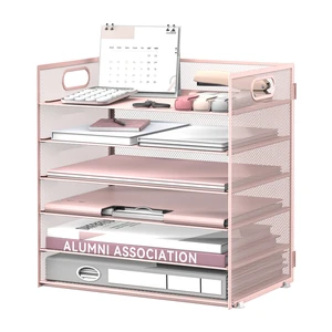 6-Tier Paper Organizer for Desk with Handle, Pink Sturdy Metal Mesh Organizer with Movable Middle Trays and a Carry Handle for Papers, Folders and Office Supplies 6-Tier Paper Organizer for Desk with Handle, Pink Sturdy Metal Mesh Organizer with Movable Middle Trays and a Carry Handle for Papers, Folders and Office Supplies