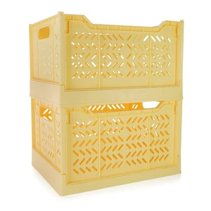 2 Pack Stackable Storage Crates, Plastic Foldable Baskets Tall Yellow Easy-carry handles, suitable for toys books groceries office supplies and household storage for home office shopping 2 Pack Stackable Storage Crates, Plastic Foldable Baskets Tall Yellow Easy-carry handles, suitable for toys books groceries office supplies and household storage for home office shopping