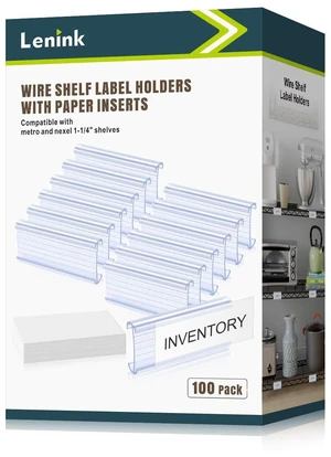 100Pcs Wire Shelf Label Holders with 100Pcs Label Paper Inserts, Plastic Wire Rack Label Holder Compatible with Metro and Nexel 1-1/4in Shelves, Label Area 3in Lx1.25in H 100Pcs Wire Shelf Label Holders with 100Pcs Label Paper Inserts, Plastic Wire Rack Label Holder Compatible with Metro and Nexel 1-1/4in Shelves, Label Area 3in Lx1.25in H