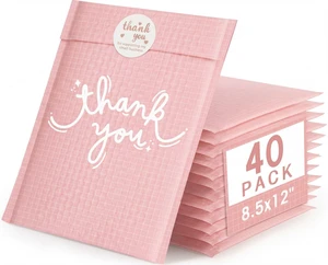 Pink Bubble Mailers 8.5x12" 40 Pack Usable Size 8.5x11" Thank You Waterproof Padded Envelopes Self Seal Cushioning for Gifts Packaging, Mailing, Small Business Bulk Pink Bubble Mailers 8.5x12" 40 Pack Usable Size 8.5x11" Thank You Waterproof Padded Envelopes Self Seal Cushioning for Gifts Packaging, Mailing, Small Business Bulk