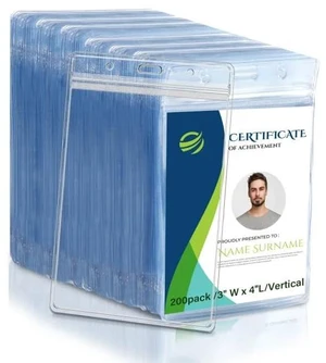 200 Pcs Vertical Clear ID Badge Holders, 4x3 Inch Waterproof PVC Plastic Badge Holders with Resealable Zip, Fits RFID/Proximity/Badge Swipe Cards, Credit Cards, Office, School, Events 200 Pcs Vertical Clear ID Badge Holders, 4x3 Inch Waterproof PVC Plastic Badge Holders with Resealable Zip, Fits RFID/Proximity/Badge Swipe Cards, Credit Cards, Office, School, Events