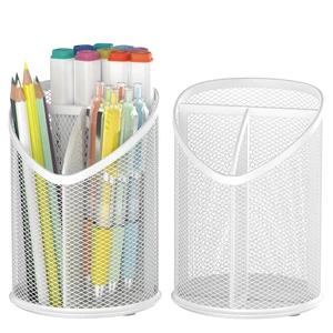 2 Pack Pen Holder Mesh Round Pencil (White) 2 Pack Pen Holder Mesh Round Pencil (White)
