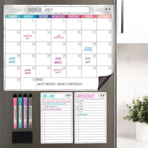 Dry Erase Magnetic Calendar for Refrigerator 16.5x13; 2 Wide Notepads; 4 Markers; Eraser - No Stain Monthly Fridge Calendar Whiteboard Dry Erase Magnetic Calendar for Refrigerator 16.5x13; 2 Wide Notepads; 4 Markers; Eraser - No Stain Monthly Fridge Calendar Whiteboard