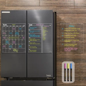 Non-Magnetic Dry Erase Calendar for Fridge-Reusable Monthly&Weekly Planning Board and Blank Clear Board Bundle for All Smooth Surfaces. Clear Reusable Board Sticks to Fridge,Wall,Door&Glass Non-Magnetic Dry Erase Calendar for Fridge-Reusable Monthly&Weekly Planning Board and Blank Clear Board Bundle for All Smooth Surfaces. Clear Reusable Board Sticks to Fridge,Wall,Door&Glass