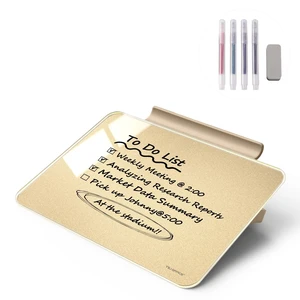 Small Desktop Whiteboard - Glass Dry Erase Board 8 X 6 Inches Tabletop Easel Whiteboard with Stand, Desk Board Buddy for Artist, Teacher and Student - Golden Small Desktop Whiteboard - Glass Dry Erase Board 8 X 6 Inches Tabletop Easel Whiteboard with Stand, Desk Board Buddy for Artist, Teacher and Student - Golden