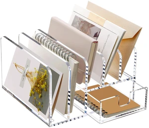 Acrylic Mail Sorter Desk Organizer Holder with Drawer, 5 Compartments Clear Small File Script Letter Document Storage for Desk Bill Filling Envelope Holder Office, Home, School Organization Acrylic Mail Sorter Desk Organizer Holder with Drawer, 5 Compartments Clear Small File Script Letter Document Storage for Desk Bill Filling Envelope Holder Office, Home, School Organization