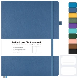 Blank Notebook Hardcover Sketch Book, 8.5 x 11 Blank Journal No Bleed Paper Large Thick Paper Sketch Book for Drawing Art, Unlined Notebook Journal for Women Men, A4 Leather Sketchbook, Lay Flat, Blue Blank Notebook Hardcover Sketch Book, 8.5 x 11 Blank Journal No Bleed Paper Large Thick Paper Sketch Book for Drawing Art, Unlined Notebook Journal for Women Men, A4 Leather Sketchbook, Lay Flat, Blue
