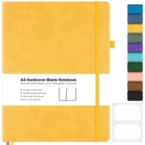 Blank Notebook Hardcover Sketchbook, 8.5" x 11" Blank Journal, Thick Paper Large Thick Paper Sketchbook for Drawing Art, Unlined Notebook Journal for Women Men, A4 Leather Sketchbook, Lay Flat, Yellow Blank Notebook Hardcover Sketchbook, 8.5" x 11" Blank Journal, Thick Paper Large Thick Paper Sketchbook for Drawing Art, Unlined Notebook Journal for Women Men, A4 Leather Sketchbook, Lay Flat, Yellow