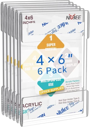 4x6 Acrylic Sign Holder Wall Mount Clear Frame 6 Pack With Adhesive Tapes, Vertical Display 4 x 6 QR Code Information Picture Photo, For Office Home Store Wall Door Window 4x6 Acrylic Sign Holder Wall Mount Clear Frame 6 Pack With Adhesive Tapes, Vertical Display 4 x 6 QR Code Information Picture Photo, For Office Home Store Wall Door Window