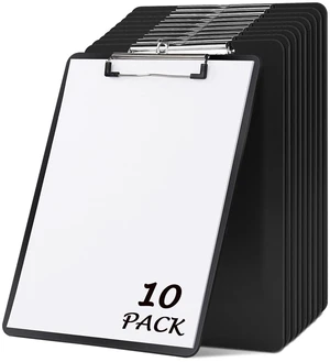 10 Pack Plastic Clipboard, 8.5x11 Clip Board, Black Low Profile Clip, Lightweight, Durable & Sturdy, Secure Paper Holding, for Office, School and Classroom Use 10 Pack Plastic Clipboard, 8.5x11 Clip Board, Black Low Profile Clip, Lightweight, Durable & Sturdy, Secure Paper Holding, for Office, School and Classroom Use