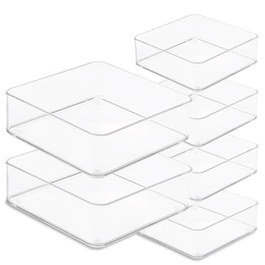 Plastic Clear Drawer Organizers. Bathroom, Kitchen, Bedroom, Makeup, Office Organizer Bins, Storage Trays. Heavy Duty, Stackable. 6" x 6" x 2" Set of 6 Plastic Clear Drawer Organizers. Bathroom, Kitchen, Bedroom, Makeup, Office Organizer Bins, Storage Trays. Heavy Duty, Stackable. 6" x 6" x 2" Set of 6