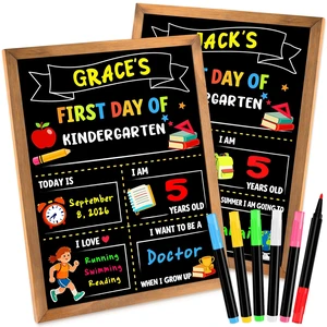 First Day of School Sign Board, 14 x 10.4 Inch, with 6 Liquid Chalk Markers Reusable Double-Sided First and Last Day Board for Preschool, Kindergarten, Wooden Frame Back to School Supplies for Kids First Day of School Sign Board, 14 x 10.4 Inch, with 6 Liquid Chalk Markers Reusable Double-Sided First and Last Day Board for Preschool, Kindergarten, Wooden Frame Back to School Supplies for Kids