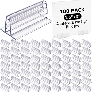 100 Pcs Sign Holder, Adhesive Base Sign Holders Multiple Uses for Counters, Warehouses, Base Holders with Strong Adhesive (1.6 * 3in) 100 Pcs Sign Holder, Adhesive Base Sign Holders Multiple Uses for Counters, Warehouses, Base Holders with Strong Adhesive (1.6 * 3in)