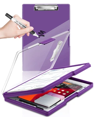 Clipboard with Storage, Nurse Dry Erase Clip Board, 8.5x11, Dark Purple Dual Compartments, Clearview Dry Erase Panel, High Capacity Storage, Heavy Duty, Pen Holder, Side Opening, School/Office Use Clipboard with Storage, Nurse Dry Erase Clip Board, 8.5x11, Dark Purple Dual Compartments, Clearview Dry Erase Panel, High Capacity Storage, Heavy Duty, Pen Holder, Side Opening, School/Office Use