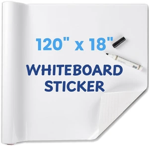 Whiteboard Sticker for Wall, 120" x 18" No Ghosting Peel and Stick Dry Erase White Board Roll, Stain-Proof Self-Adhesive Whiteboard Paper for Home, Office, Classroom Whiteboard Sticker for Wall, 120" x 18" No Ghosting Peel and Stick Dry Erase White Board Roll, Stain-Proof Self-Adhesive Whiteboard Paper for Home, Office, Classroom
