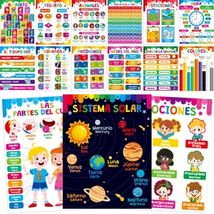 15 Packs Spanish & English Educational Posters, Thick Elementary Bilingual Poster Waterproof & Tearproof with PET Film, Early Language Learning Tool Educational Posters for Kindergarten Preschool 15 Packs Spanish & English Educational Posters, Thick Elementary Bilingual Poster Waterproof & Tearproof with PET Film, Early Language Learning Tool Educational Posters for Kindergarten Preschool