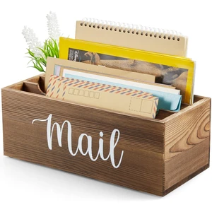 Mail Organizer Countertop, Mail Holder with 3 Slots, Mail Sorter Organizer for Desk, Envelope Holder for Home Office, Burnt Wood Mail Organizer Countertop, Mail Holder with 3 Slots, Mail Sorter Organizer for Desk, Envelope Holder for Home Office, Burnt Wood