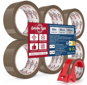 6 Rolls Brown Packing Tape 2" x 60Yd with Dispenser Heavy Duty Tape 6 Rolls Brown Packing Tape 2" x 60Yd with Dispenser Heavy Duty Tape