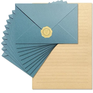 Premium Velvet-Touch Stationery Set Unique Design with 24 Writing Sheets, 12 Envelopes (4x6)- Elegant Writing Kit for Love Letters & Party Invition (Lake Blue Sticker) Premium Velvet-Touch Stationery Set Unique Design with 24 Writing Sheets, 12 Envelopes (4x6)- Elegant Writing Kit for Love Letters & Party Invition (Lake Blue Sticker)