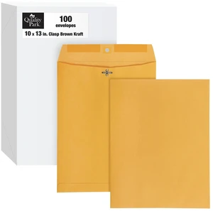 10" x 13" Clasp Envelopes, Heavy 32 lb Brown Kraft, Gummed Flap, 100/Box (QUA37797) 10" x 13" Clasp Envelopes, Heavy 32 lb Brown Kraft, Gummed Flap, 100/Box (QUA37797)