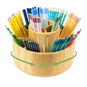 Large Bamboo Rotating Pencil Holder, 360° Colored Pen Organizer Spinning Art Supply Desk Caddy with Raised Center, 11-Compartment Desktop Storage for Pens, Markers and Office Supplies Large Bamboo Rotating Pencil Holder, 360° Colored Pen Organizer Spinning Art Supply Desk Caddy with Raised Center, 11-Compartment Desktop Storage for Pens, Markers and Office Supplies