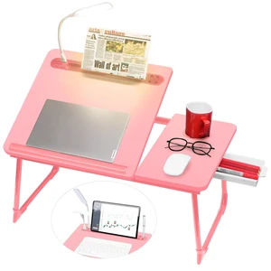 Plus XL Adjustable 17in Laptop Desk with Light, USB Port, iPad Holder, Drawer Storage - Larger 23.6IN Adjustable Lap Desk for Bed, Home Office, Breakfast Tray, Fordable Legs Desk (Pink) Plus XL Adjustable 17in Laptop Desk with Light, USB Port, iPad Holder, Drawer Storage - Larger 23.6IN Adjustable Lap Desk for Bed, Home Office, Breakfast Tray, Fordable Legs Desk (Pink)