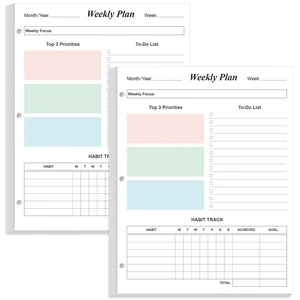 (2-Pack) 3-Hole Weekly Planner Refills - 106 Sheets/212 Pages Colorful Weekly Planner for 3 Ring Binders, 100 gsm White Paper, Lasts 2 Year, Undated, 8.5'' x 11'' (2-Pack) 3-Hole Weekly Planner Refills - 106 Sheets/212 Pages Colorful Weekly Planner for 3 Ring Binders, 100 gsm White Paper, Lasts 2 Year, Undated, 8.5'' x 11''
