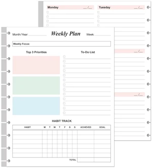 (2-Pack) Weekly Planner Undated Refills - Letter Size 106 Sheets/212 Pages Colorful Weekly Planner for 11-Disc Discbound, TUL, 100 gsm White Paper, Lasts 2 Year, Undated, 8.5" x 11" (2-Pack) Weekly Planner Undated Refills - Letter Size 106 Sheets/212 Pages Colorful Weekly Planner for 11-Disc Discbound, TUL, 100 gsm White Paper, Lasts 2 Year, Undated, 8.5" x 11"