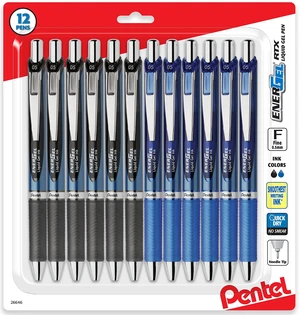 Energel 0.5 mm Rtx Retractable, 12 Pack of 6 Black & 6 Blue Ink Pens Needle Tip, Pens 0.5 mm Fine Point Energel 0.5 mm Rtx Retractable, 12 Pack of 6 Black & 6 Blue Ink Pens Needle Tip, Pens 0.5 mm Fine Point