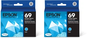 69 DURABrite Ultra Ink Cyan For CX-6000, CX-7000F, CX-7400, CX-8400, CX-9400, CX-9475, NX-400, NX-415, NX-510, NX-515, WF-1100, WF-500, WF-600, WF-610, WF-615 and other select models (Pack of 2) 69 DURABrite Ultra Ink Cyan For CX-6000, CX-7000F, CX-7400, CX-8400, CX-9400, CX-9475, NX-400, NX-415, NX-510, NX-515, WF-1100, WF-500, WF-600, WF-610, WF-615 and other select models (Pack of 2)