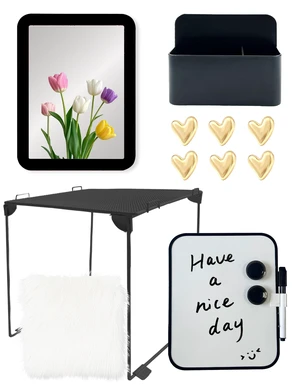 14 Pcs Locker Accessories Kit with Shelf Locker Organizer Decorations for Girls, Magnetic Whiteboard Mirror Rug Pen Holder Heart Magnets, Back to School Supplies Essentials (Black) 14 Pcs Locker Accessories Kit with Shelf Locker Organizer Decorations for Girls, Magnetic Whiteboard Mirror Rug Pen Holder Heart Magnets, Back to School Supplies Essentials (Black)