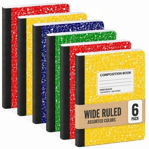 Wide Ruled Notebook, Composition Notebooks Wide Ruled Composition Book, Wide Rule Notebook Paper -9-3/4 x 7-1/2 - 100 Sheets (200 Pages) - Sewn Binding, Durable Marble Cover, Assorted Colors - (6 Wide Ruled Notebook, Composition Notebooks Wide Ruled Composition Book, Wide Rule Notebook Paper -9-3/4 x 7-1/2 - 100 Sheets (200 Pages) - Sewn Binding, Durable Marble Cover, Assorted Colors - (6