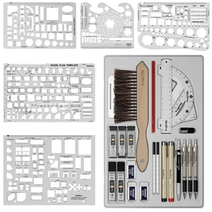 30PCS Professional Drafting Tools & Geometry Set with Case Architect Protractor Set, Metal Mechanical Pencil Pen, Scale Metal Ruler, 5 Drawing Templates for Interior Design House Plan 30PCS Professional Drafting Tools & Geometry Set with Case Architect Protractor Set, Metal Mechanical Pencil Pen, Scale Metal Ruler, 5 Drawing Templates for Interior Design House Plan