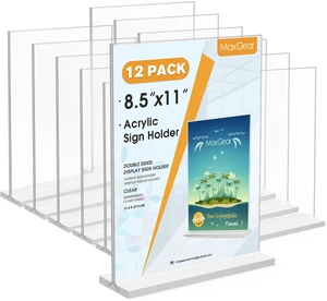 Acrylic Sign Holder 8.5" x 11" Double Sided Display Stand, 12 Pack Clear Acrylic, Stable T-Shape Base, Quick Paper Changes for Menus, Flyers, Signs, Vendor Booths, Trade Shows & Restaurants Acrylic Sign Holder 8.5" x 11" Double Sided Display Stand, 12 Pack Clear Acrylic, Stable T-Shape Base, Quick Paper Changes for Menus, Flyers, Signs, Vendor Booths, Trade Shows & Restaurants