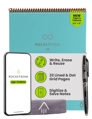 Flip Reusable Smart Notepad, Letter Size 8.5x11, Teal Top Bound Spiral Notebook, Lined and Dotted Pages, Includes Pen and Towel Flip Reusable Smart Notepad, Letter Size 8.5x11, Teal Top Bound Spiral Notebook, Lined and Dotted Pages, Includes Pen and Towel