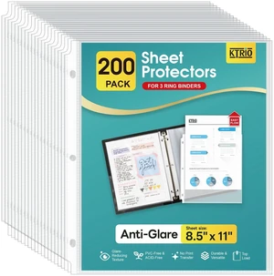 Non Glare Sheet Protectors for 3 Ring Binder 200 Pack, 8.5 x 11 inch Reduce Glare Clear Page Protectors Letter Size Plastic Paper Sleeves, Acid-Free, Top Loading, Business Office School Supplies Non Glare Sheet Protectors for 3 Ring Binder 200 Pack, 8.5 x 11 inch Reduce Glare Clear Page Protectors Letter Size Plastic Paper Sleeves, Acid-Free, Top Loading, Business Office School Supplies
