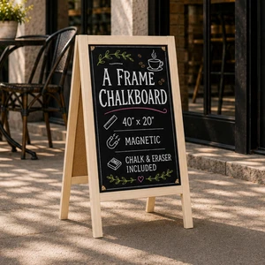 A Frame Chalk Board Easel Sign 40x20 in - Sandwich Signs Outdoor Solid Wood A Frame Chalkboard Sign, Magnetic Double-Sided Blackboard Easel, Includes Chalk & Eraser A Frame Chalk Board Easel Sign 40x20 in - Sandwich Signs Outdoor Solid Wood A Frame Chalkboard Sign, Magnetic Double-Sided Blackboard Easel, Includes Chalk & Eraser
