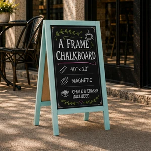 A Frame Chalk Board Easel Sign 40x20 in - Sandwich Signs Outdoor Solid Wood A Frame Chalkboard Sign, Magnetic Double-Sided Blackboard Easel, Includes Chalk & Eraser A Frame Chalk Board Easel Sign 40x20 in - Sandwich Signs Outdoor Solid Wood A Frame Chalkboard Sign, Magnetic Double-Sided Blackboard Easel, Includes Chalk & Eraser