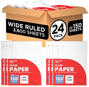 Wide Ruled Loose Leaf Paper Wide Ruled Notebook Paper Lined Writing Filler Paper 10.5 x 8 56 gsm 3600 Sheets 150 Sheet Per Pack (24 Pack) Wide Ruled Loose Leaf Paper Wide Ruled Notebook Paper Lined Writing Filler Paper 10.5 x 8 56 gsm 3600 Sheets 150 Sheet Per Pack (24 Pack)