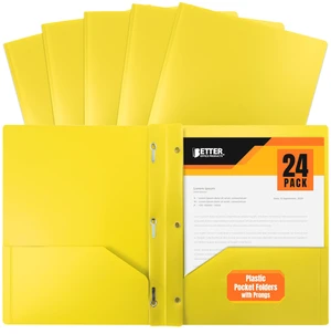 Yellow Plastic 2 Pocket Folders with Prongs, Heavyweight, Letter Size Poly Folders, 24 Pack, with 3 Metal Prongs Fastener Clips, Yellow Yellow Plastic 2 Pocket Folders with Prongs, Heavyweight, Letter Size Poly Folders, 24 Pack, with 3 Metal Prongs Fastener Clips, Yellow