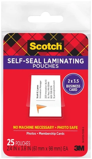 Self-Sealing Laminating Pouches, 2 in x 3.5 in Business Card Size 25-Pack, Great for Gift Tags Self-Sealing Laminating Pouches, 2 in x 3.5 in Business Card Size 25-Pack, Great for Gift Tags