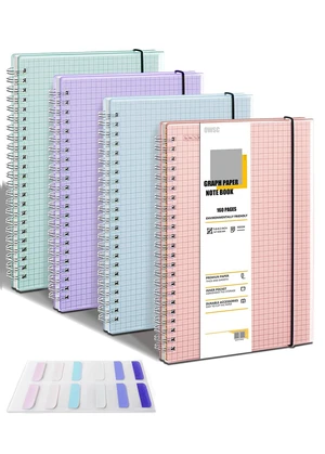 4 Pack Graph Spiral Notebook, Hardcover Notebooks for Work A5 Graph 5.9 x 8.3 IN Notebooks College Ruled for Note Taking, School and Journal with 80 Sheets/160 Pages 110 GSM Thick Papers 4 Pack Graph Spiral Notebook, Hardcover Notebooks for Work A5 Graph 5.9 x 8.3 IN Notebooks College Ruled for Note Taking, School and Journal with 80 Sheets/160 Pages 110 GSM Thick Papers