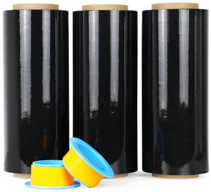 Black Stretch Wrap Industrial Strength with Plastic Handle 12" x 1000 Feet 80 Gauge 3-Pack, Black Shrink Wrap, Self-Adhering Black Plastic Wrap for Shipping, Moving Black Stretch Wrap Industrial Strength with Plastic Handle 12" x 1000 Feet 80 Gauge 3-Pack, Black Shrink Wrap, Self-Adhering Black Plastic Wrap for Shipping, Moving