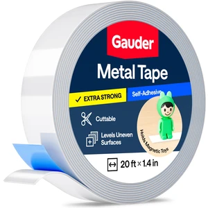 Self-Adhesive Metal Tape - Ideal for Tonie Figures & Shelves - Holding Surface for Magnets - Ferrous Tape with Foam Adhesive - Thin Metal Steel Strip (20 ft x 1.4 in) Self-Adhesive Metal Tape - Ideal for Tonie Figures & Shelves - Holding Surface for Magnets - Ferrous Tape with Foam Adhesive - Thin Metal Steel Strip (20 ft x 1.4 in)