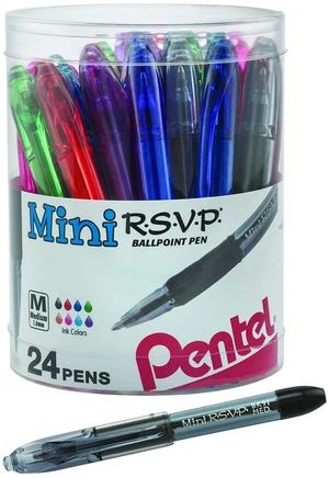 RSVP Mini Ballpoint Pen, (1.0mm) Medium Line, 24-Assorted Ink in Clear Cylinder Pack (BK91MN24M) RSVP Mini Ballpoint Pen, (1.0mm) Medium Line, 24-Assorted Ink in Clear Cylinder Pack (BK91MN24M)