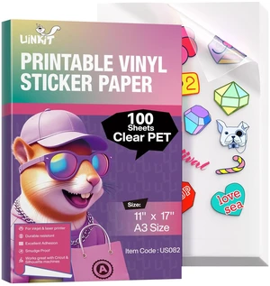 100% Clear Printable Vinyl Sticker Paper 100 Sheets 11"x17" Vivid Colors, Self-Adhesive Labels for Professional Product Packaging, Glass Jars & Custom DIY Sticker 100% Clear Printable Vinyl Sticker Paper 100 Sheets 11"x17" Vivid Colors, Self-Adhesive Labels for Professional Product Packaging, Glass Jars & Custom DIY Sticker