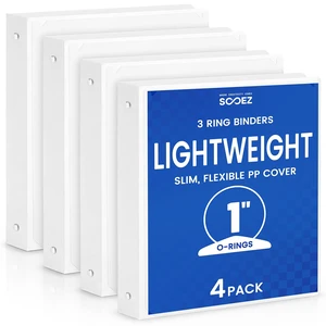 3 Ring Binder 1 Inch, 4 Pack Lightweight White Binders with Customizable Front & Back PP Covers, Round Rings, 2 Interior Pockets, Holds 175 Sheets for School, Office & Home Organization 3 Ring Binder 1 Inch, 4 Pack Lightweight White Binders with Customizable Front & Back PP Covers, Round Rings, 2 Interior Pockets, Holds 175 Sheets for School, Office & Home Organization