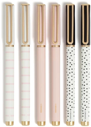 Catalina Felt Tip Pens, Set of 6 Black Ink Pens, Dots and Stripes, Medium (0.7 mm) Point Catalina Felt Tip Pens, Set of 6 Black Ink Pens, Dots and Stripes, Medium (0.7 mm) Point